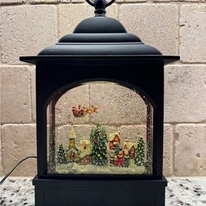 Black Holiday Lantern with Festive Scene